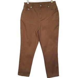 D & Co. Slim Leg Classic Waist Pants Women Size PL Brown Stretch 5-Pocket A94106